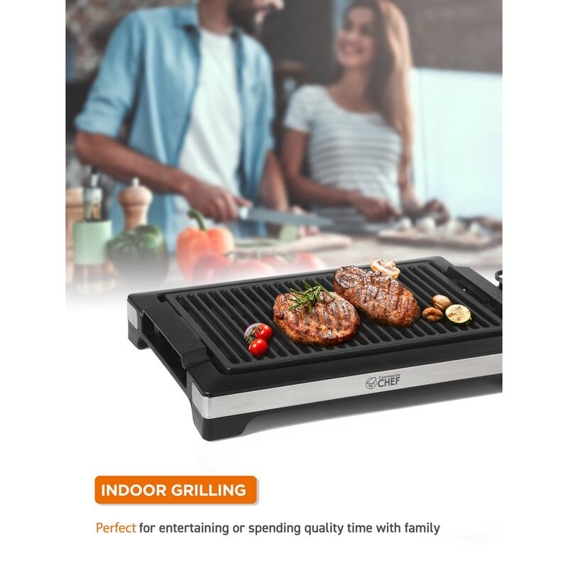 COMMERCIAL CHEF Indoor Grill for Tabletop, Countertop or Kitchen, 1600W Electric Grill