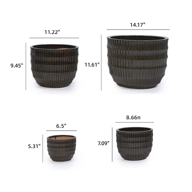 Handmade Dark Coffee Ceramic Planter Set of 4 (6.5" to 14.17" Length), Indoor/Outdoor Flower Pot for Succulents