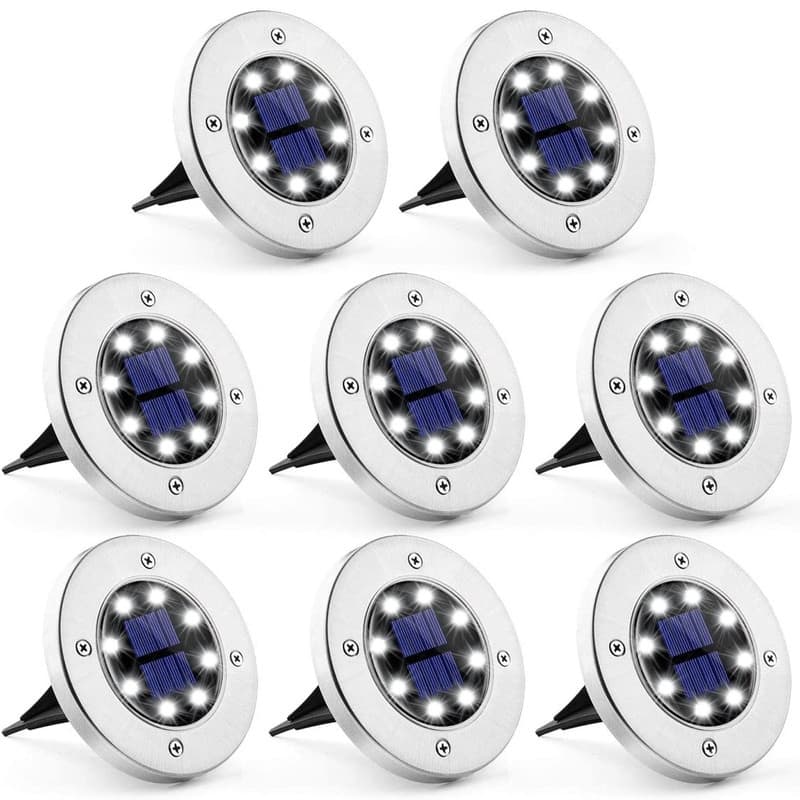 Soltoostar 8-pack Sliver Solar Powered Integrated LED Ground Lights - 8 pack