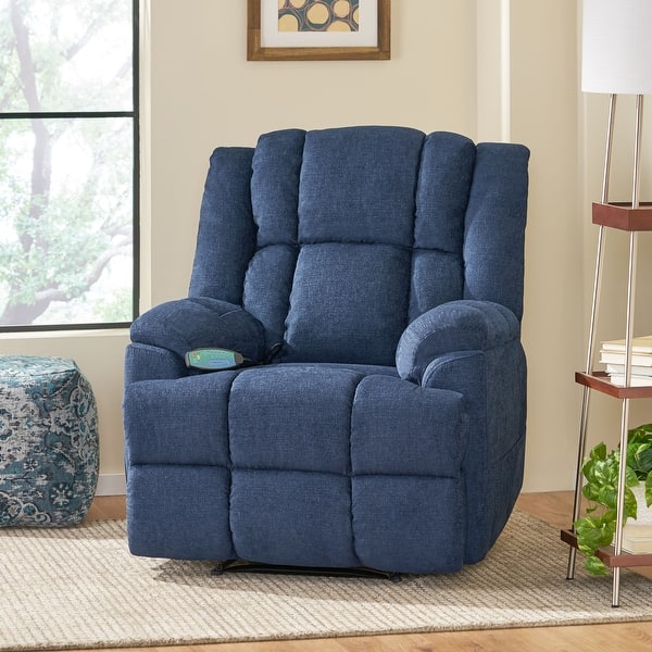 slide 2 of 38, Coosa Indoor Pillow Tufted Massage Recliner by Christopher Knight Home Black + Navy Blue