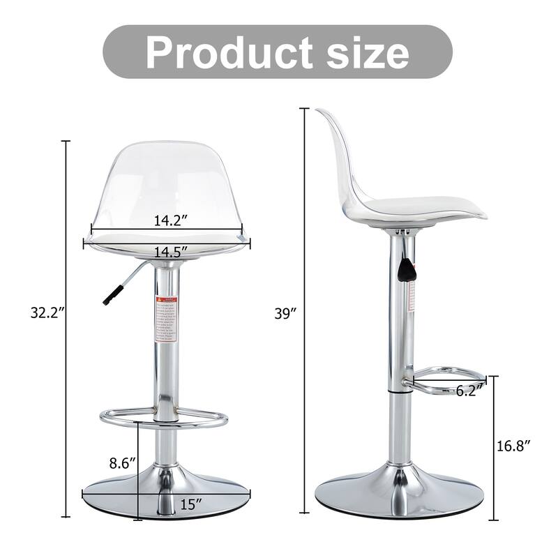 Swivel Bar Stools Set of 2, Counter Height Barstools with Backrest, Dining Room Chairs with Footrest and PU Seats