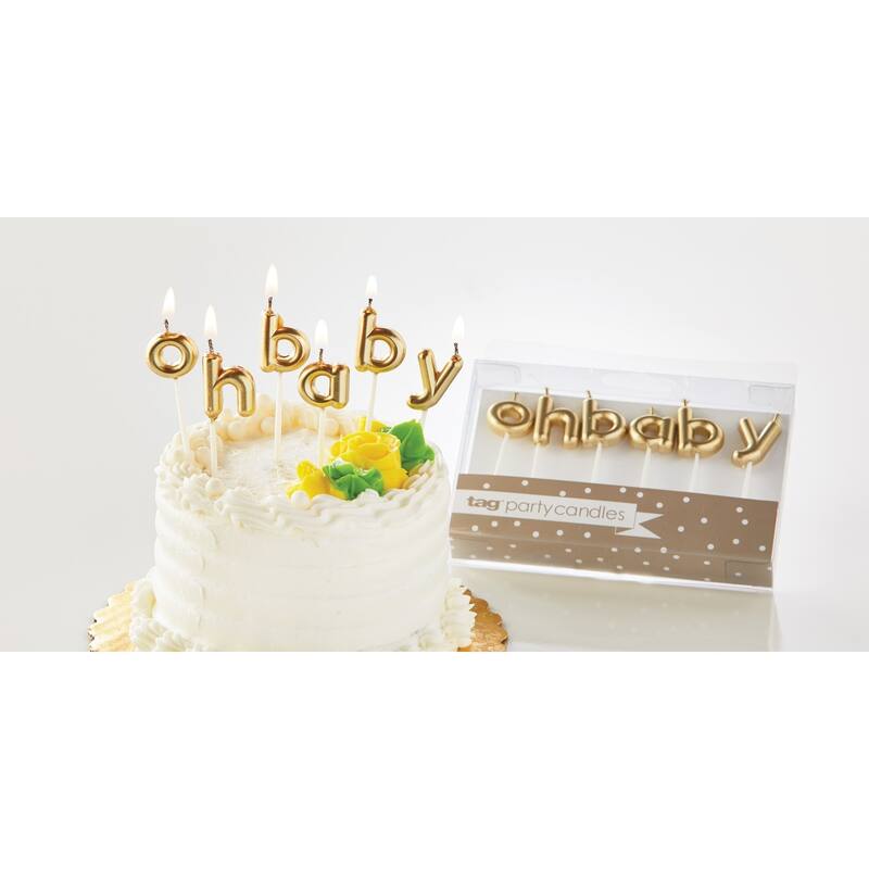 Oh Baby Candle Set Paraffin Wax Plastic Pick Gold Letters Birthday Gender Reveal Baby Shower Birthday Party Decor