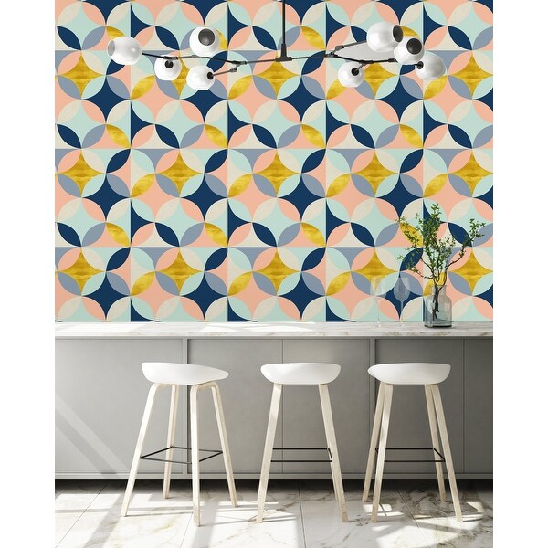 Removable Water-Activated Wallpaper Geometric Happy Multi Color Modern Cheater 