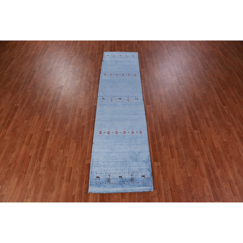 Blue Gabbeh Indian Runner Rug Handmade Wool Carpet - 2'6" x 9'10"