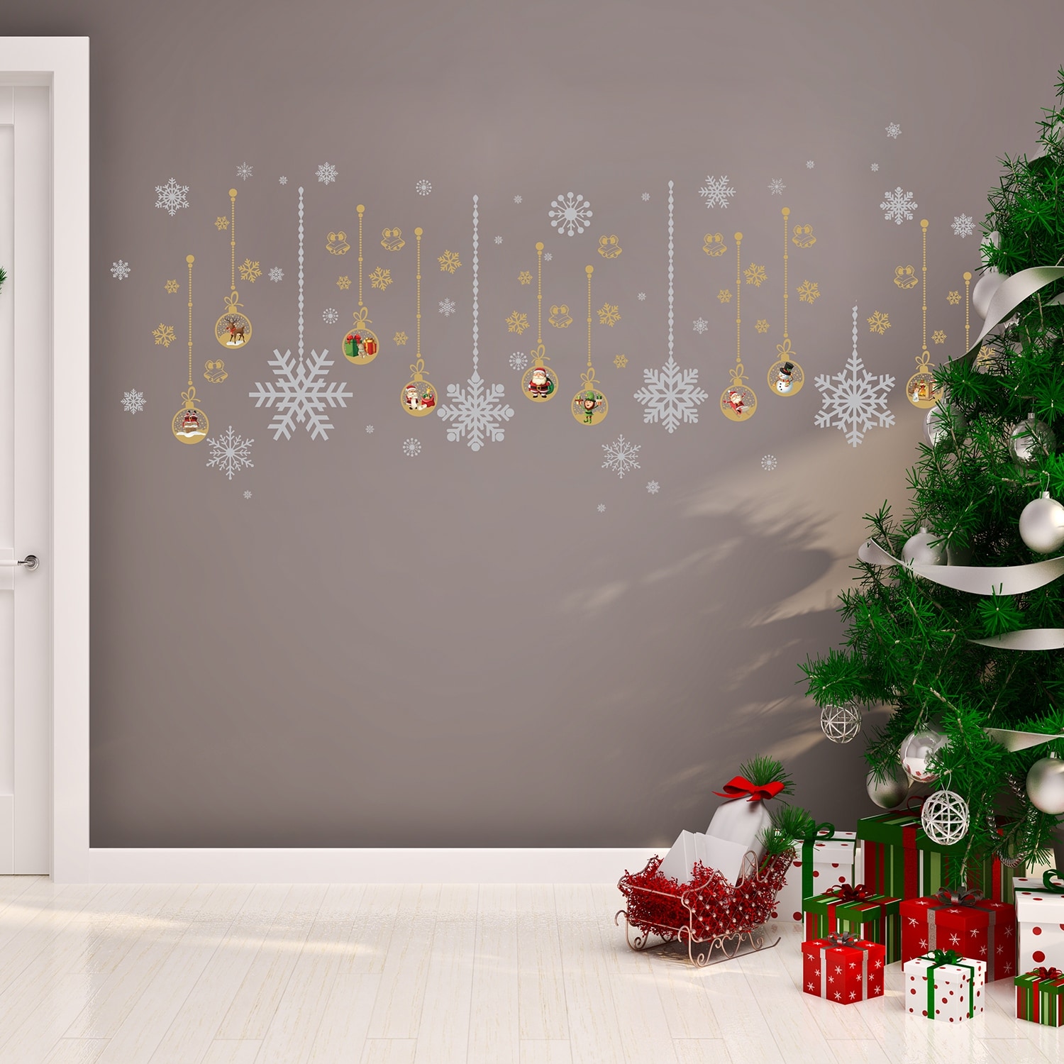 Walplus Matt Gold Silver Christmas Ornaments Wall Stickers Home