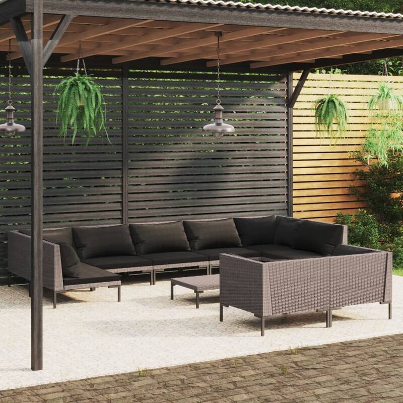 vidaXL Patio Lounge Set Outdoor Sectional Sofa Set Table Poly Rattan Dark Grey - 27.6" x 27.6" x 24"