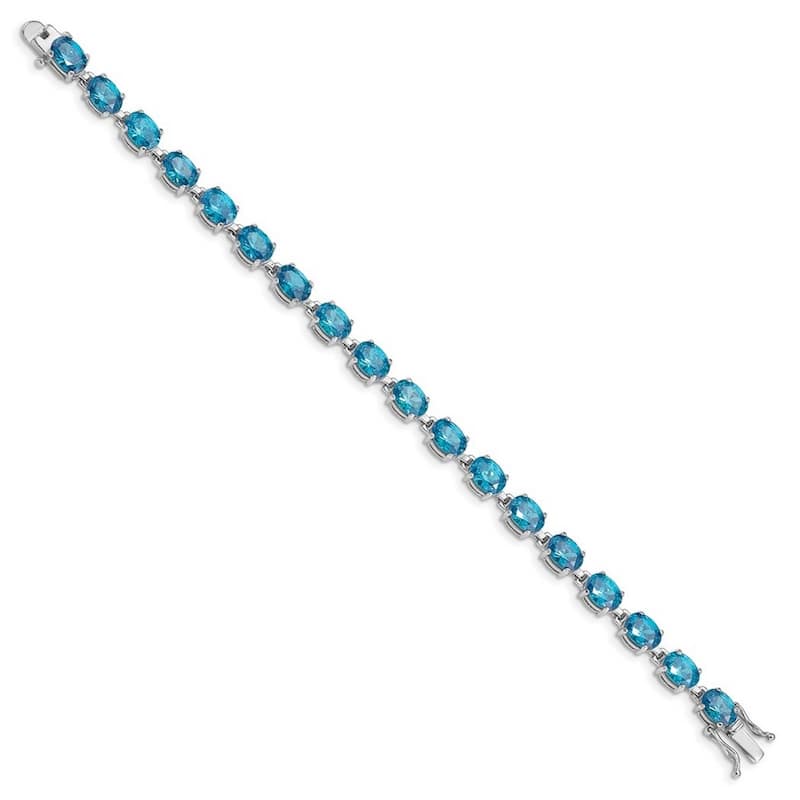Curata 925 Sterling Silver Polished Box Catch Closure Blue Topaz Bracelet Box Clasp