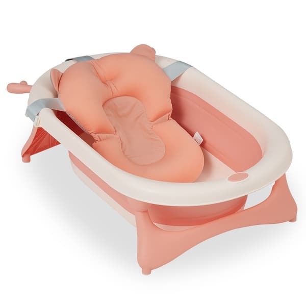 slide 2 of 14, Kinbor Baby Bathtub for Newborn to Toddler, Newborn Baby Bathtub, Foldable Portable Collapsible Baby Bathtub Pink
