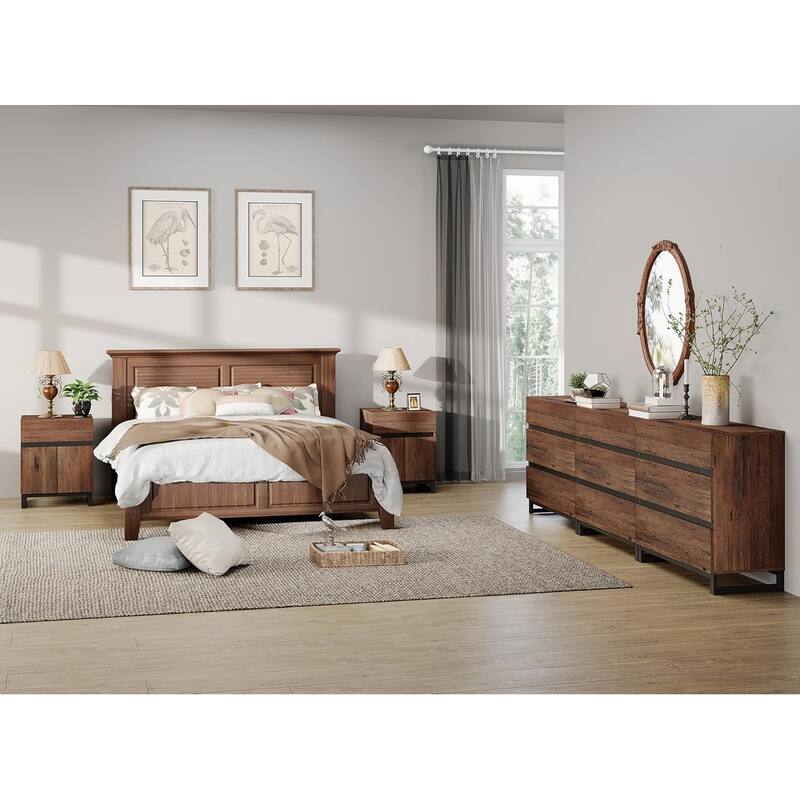 WAMPAT Dresser and Nightstand Set of 3 - 94.5 Inch Dresser+2 Nightstand - Brown