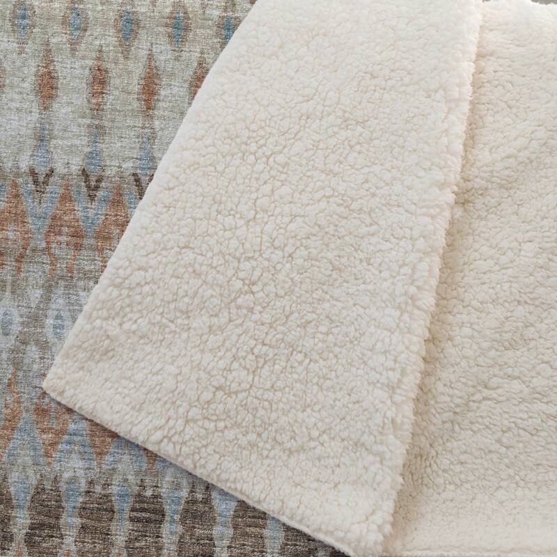Premium Machine Washable ASB72 Boho Moroccan Sherpa Throw Blanket