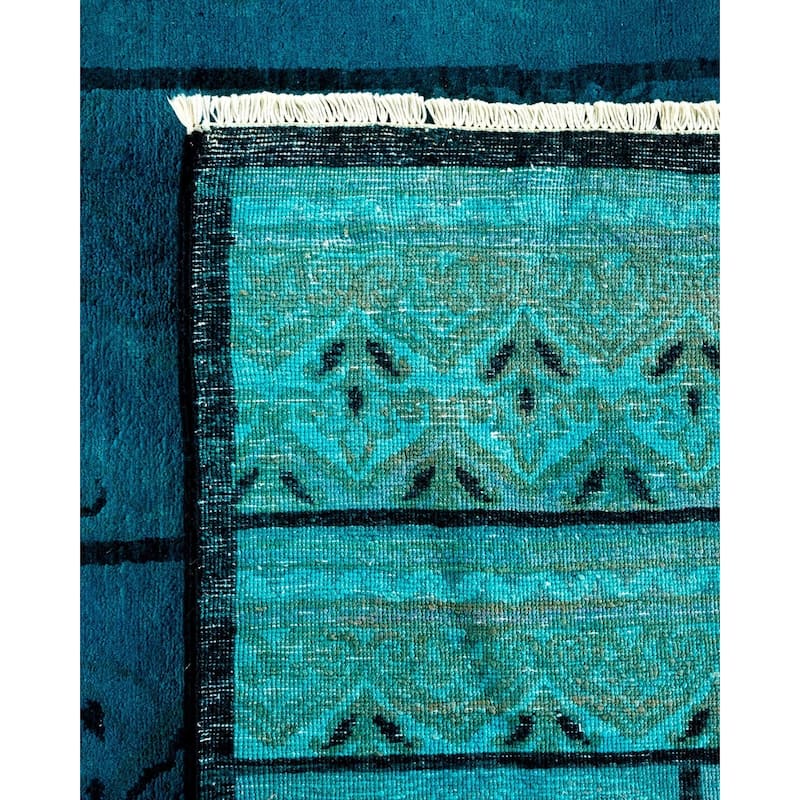 Overton Hand Knotted Wool Vintage Inspired Modern Contemporary Overdyed Blue Area Rug - 9' 2" x 11' 1"