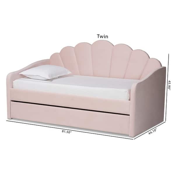 dimension image slide 1 of 2, Timila Modern Velvet Upholstered Daybed with Trundle-Light Pink