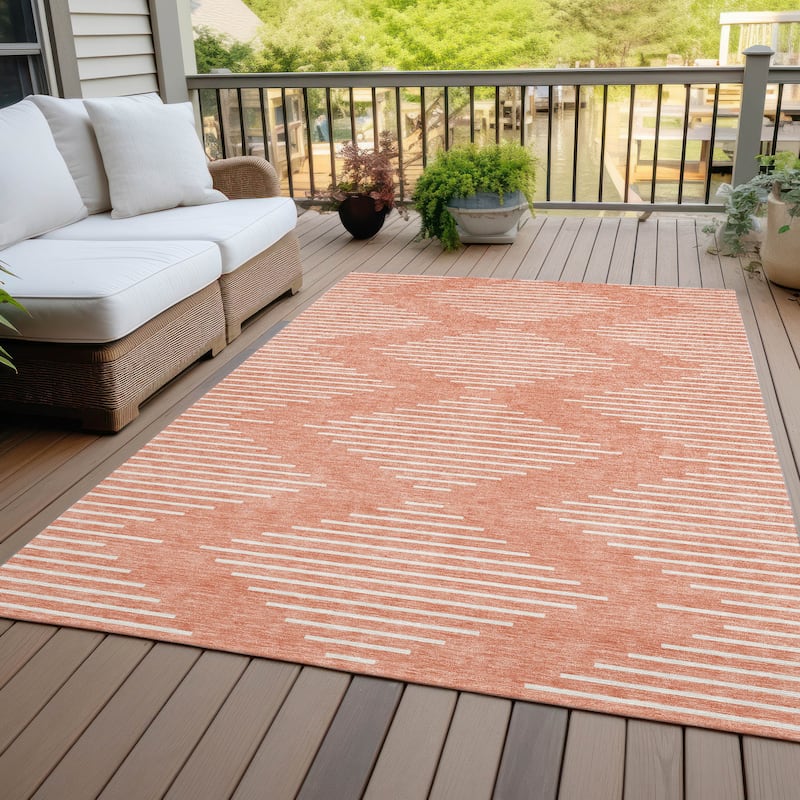 Machine Washable Indoor/ Outdoor Modern Stripe Chantille Rug - Salmon - 8' x 10'