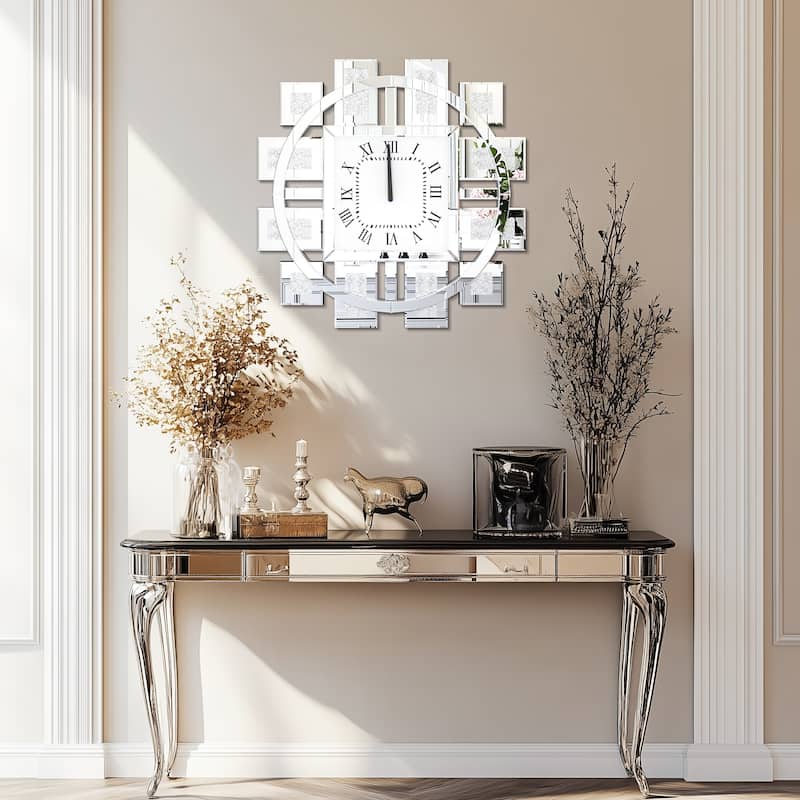 Large Wall Clock Crystal Twinkle Crush Diamond Mirrored