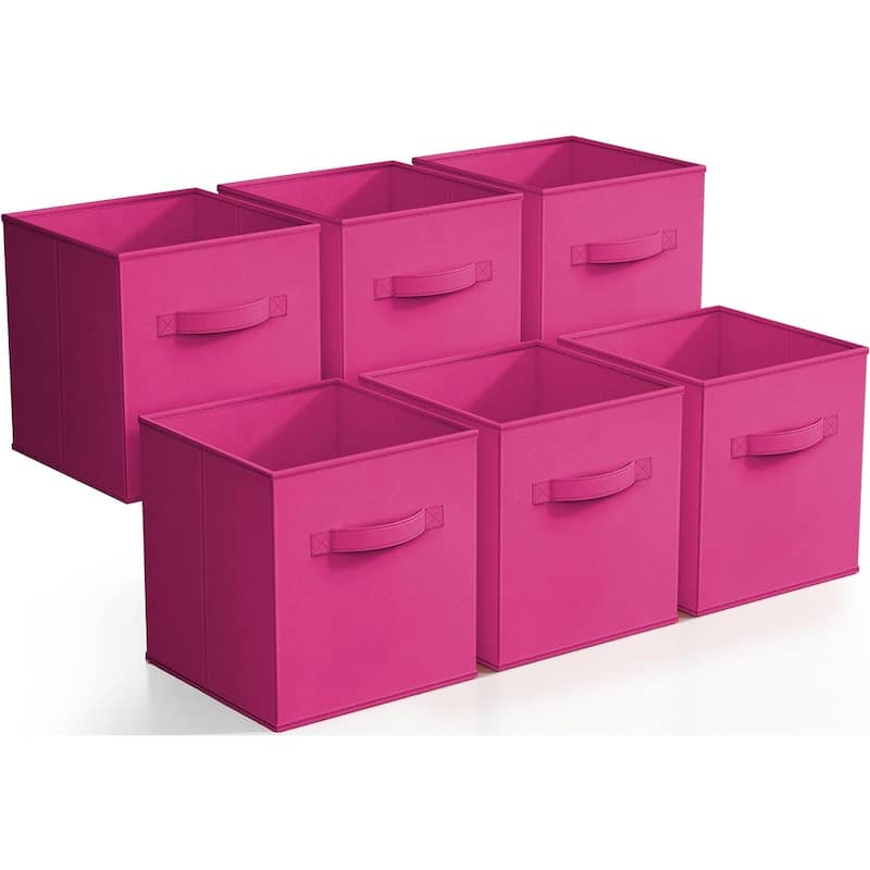 Sorbus Fabric Storage Bins 11" Foldable Cubes With Handles For Pantry, Cubbies, Toy And Closet Shelving Organization - 6Pk - Pink