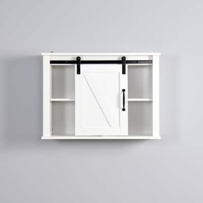 Bathroom Wall Cabinet with 2 Adjustable Shelves Wooden Storage Cabinet with a Barn Door