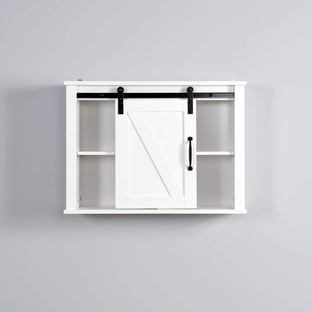 Bathroom Wall Cabinet with 2 Adjustable Shelves Wooden Storage Cabinet with a Barn Door