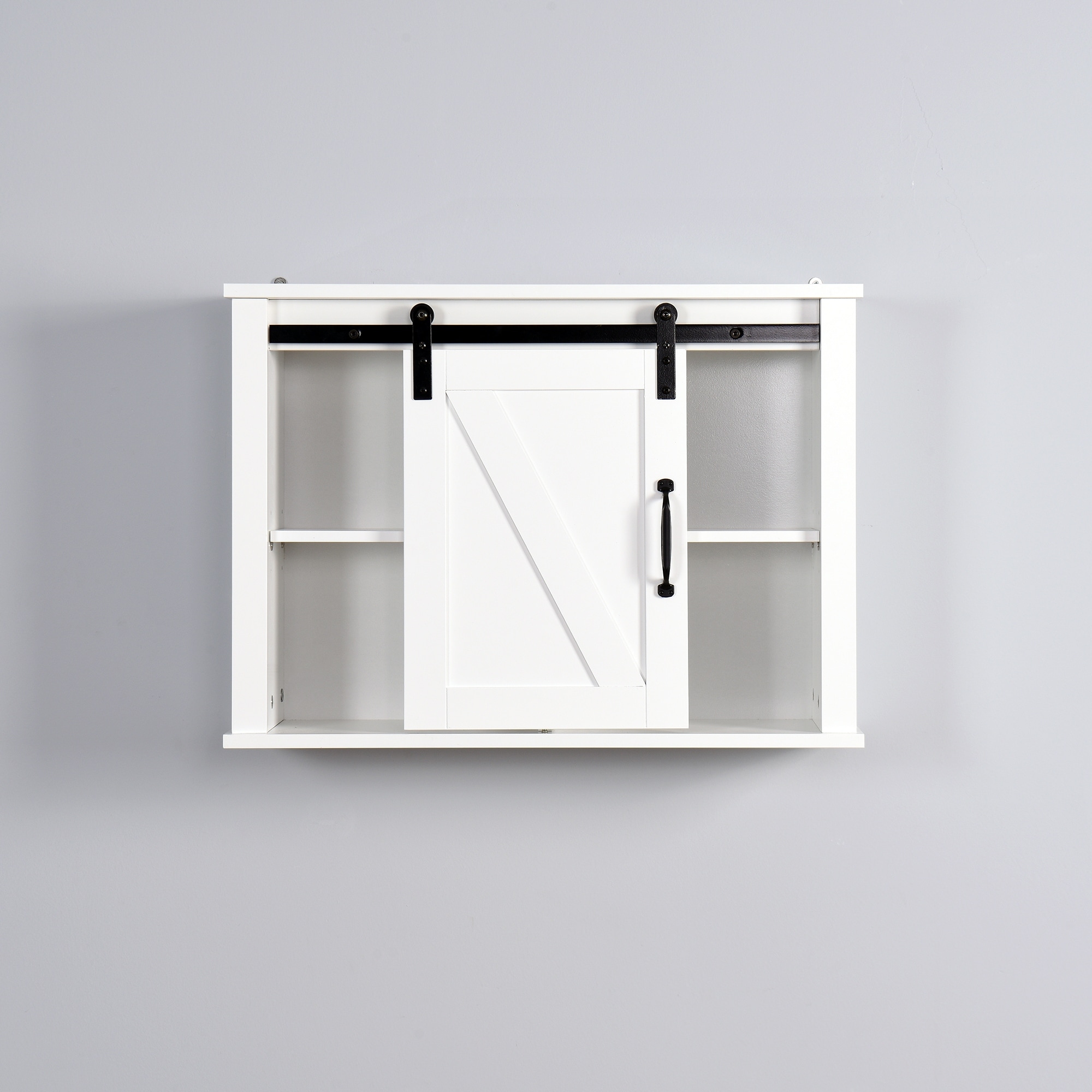 3-Tier Wodden Bathroom Cabinet with Sliding Barn Door and 3-Position Adjustable Shelves-White