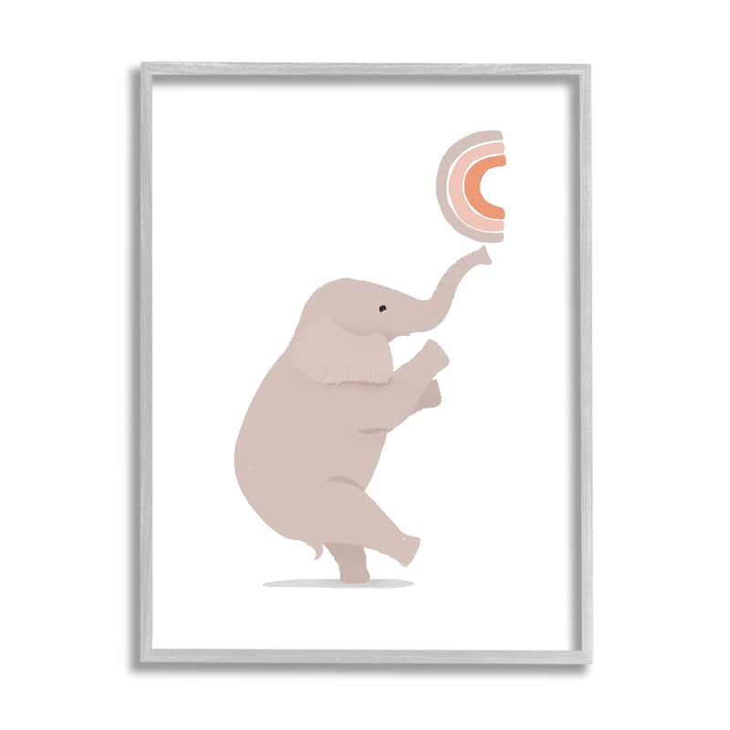 Stupell Elephant Balancing Rainbow Framed Giclee Art Design by Diane Neukirch - 11 x 14 - Grey