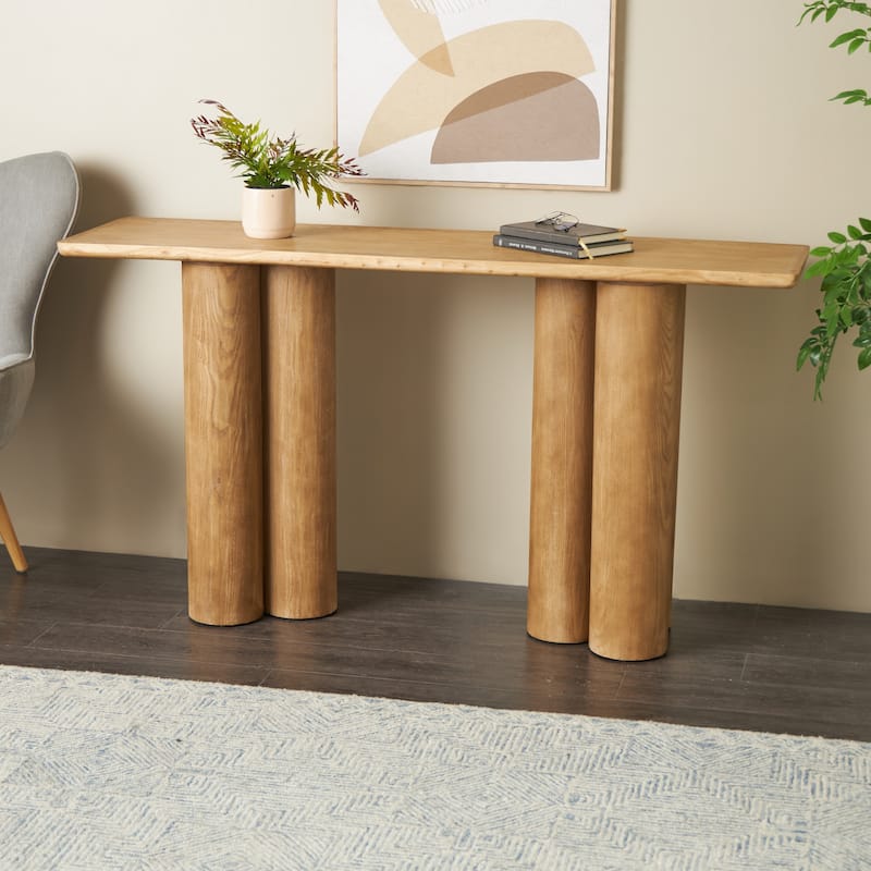 Wood Handmade Rectangular Console Table with Pillar Legs - Brown - Roche River Decor