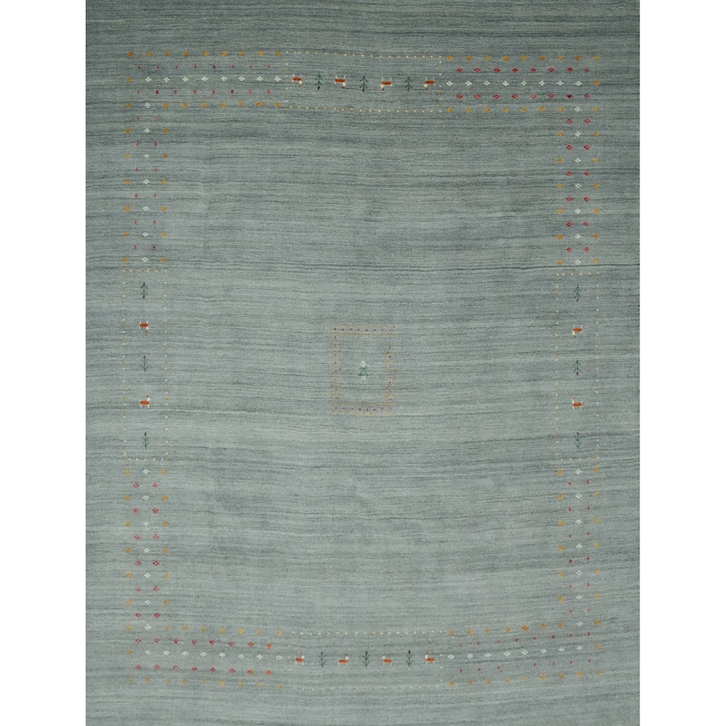 Hand Knotted Oriental 100% Wool Carpet Tribal Animal Pictorial Navy Blue & Blues Gabbeh Area Rug - 9' 1'' X 9' 2''