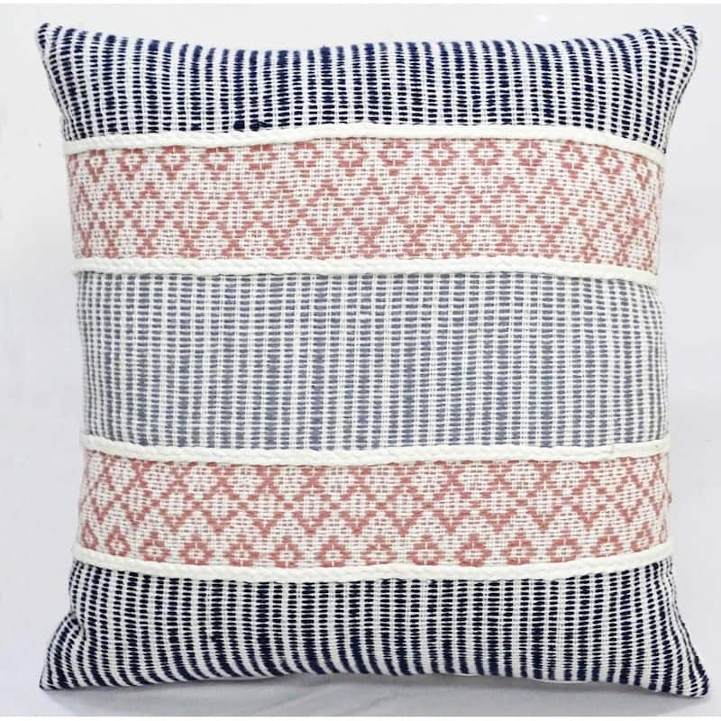 22" X 22" Blue And Peach Trellis Zippered Cotton Blend Throw Pillow With Embroidery