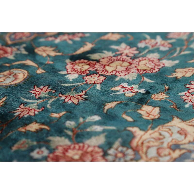 Floral Qum Persian Accent Rug Hand-Knotted Traditional Silk Carpet - 3'5"x 4'10"