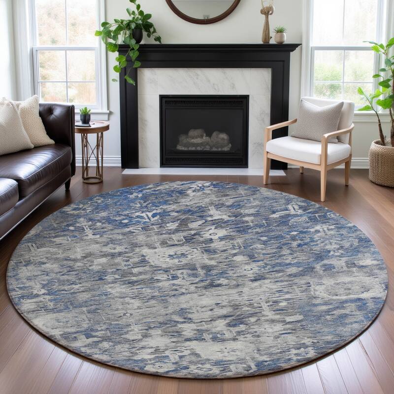 Premium Washable Super Soft Traditional Vintage Mayfield Rug - Blue - 8' x 8'