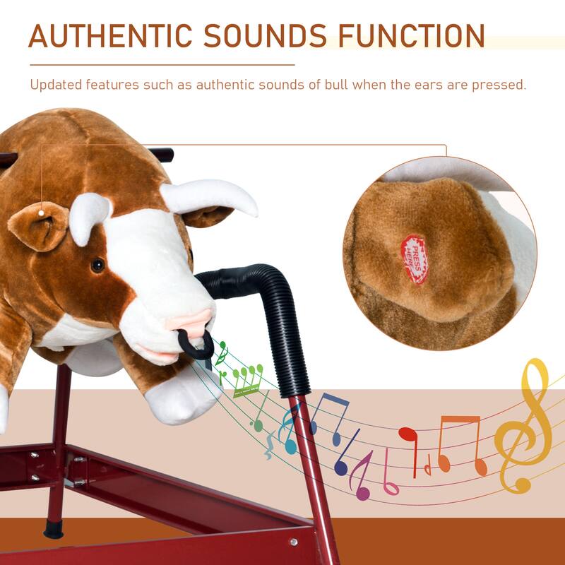 Classic Plush Rocking Bull Toy with Authentic Sounds, Soft Body and Easy-Grab Handle for Kids 3+, Safe for Up to 176 lbs