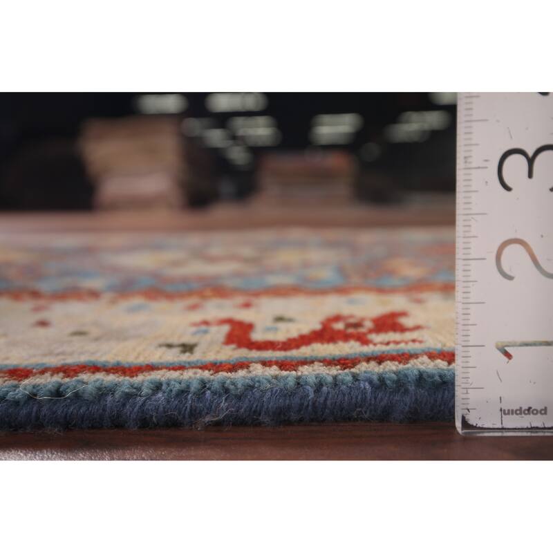 Blue Geometric Kazak Indian Foyer Rug Handmade Wool Carpet - 2'6"x 6'0"