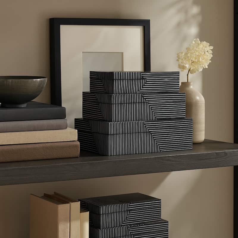 Decorative Box with Lid - Set of 3, 10", 11", 12", Blue - 12.0" - Blue - 12.0"