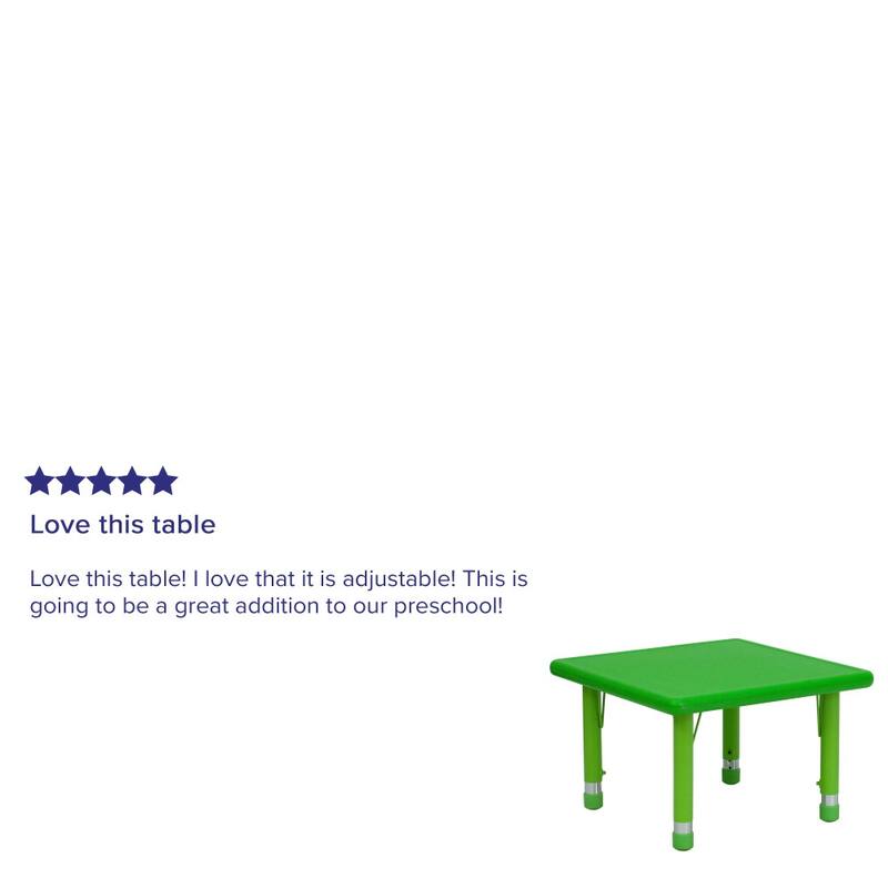 24" Square Plastic Height Adjustable Activity Table - School Table for 4