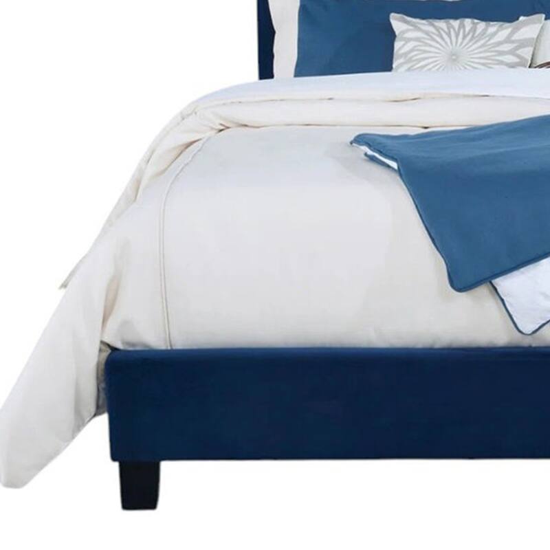 Hiu Queen Size Bed, Wingback Headboard, Navy Blue Velvet Like Upholstery
