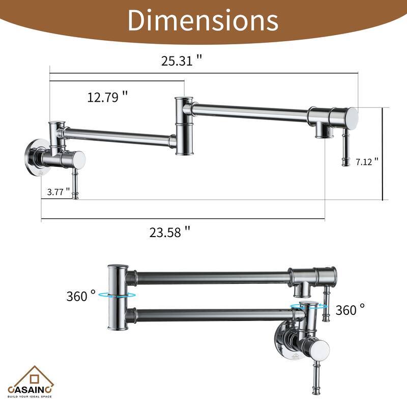 1.8 GPM Wall Mounted Foldable Kitchen Pot Filler