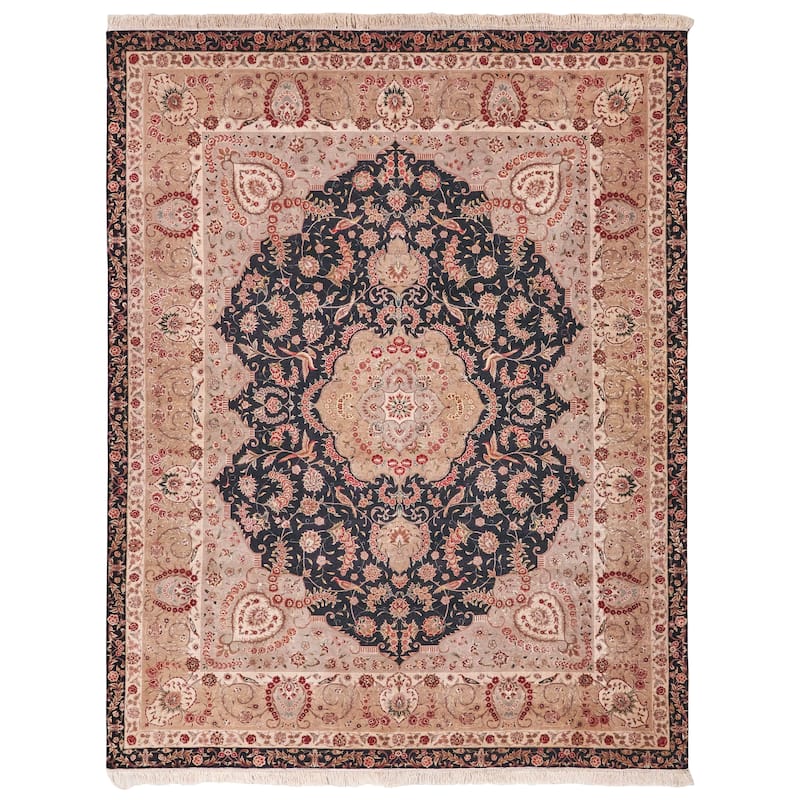 EXQUISITE RUGS ONE-OF-A-KIND Super Fine Tabriz Wool and Silk Hand Knotted BLACK Rug - 8'x10'