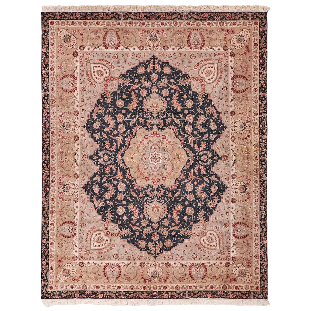 EXQUISITE RUGS ONE-OF-A-KIND Super Fine Tabriz Wool and Silk Hand Knotted BLACK Rug - 8'x10'