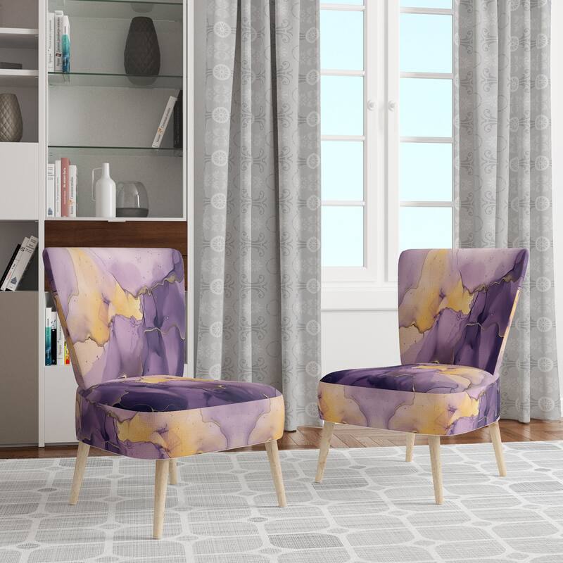 Designart "Segment Layers of Marbled Rock" Upholstered Fractals Accent Chair and Arm Chair - Side Chair - Purple & Gold