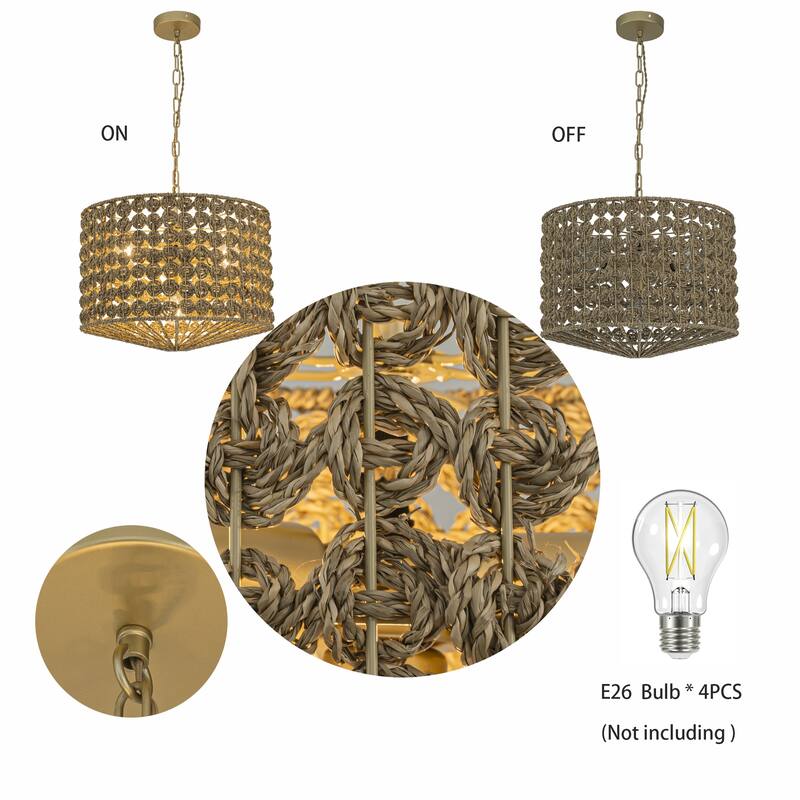 Koyo 4-Light Rattan Drum Pendant, Coastal Boho - Handwoven