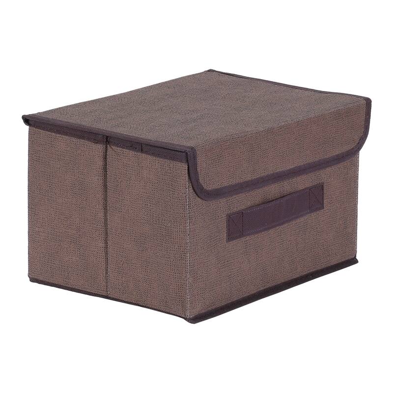 Collapsible Fabric Storage Bin Basket with Lid and Handle, Storage Cube for Shelves Closet Organizing Clothes Books - Coffee - 10*7.5*6in