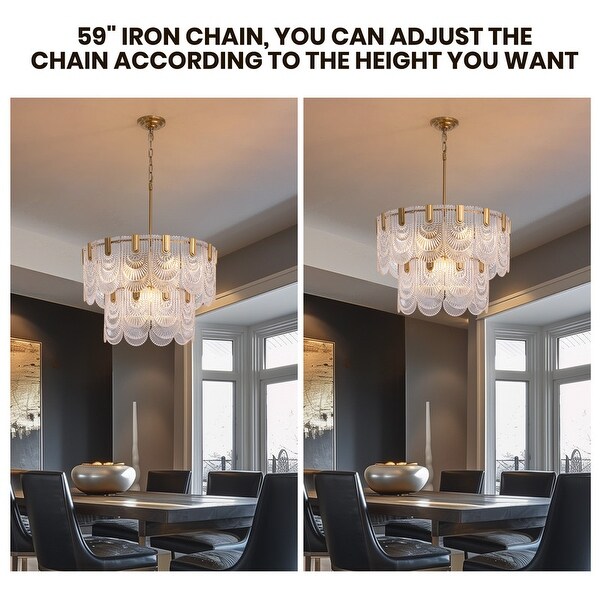20 in. Gold Modern Glass Chandelier 5 Light Glam Dimmable Pendant Light Fixture for Dining Room