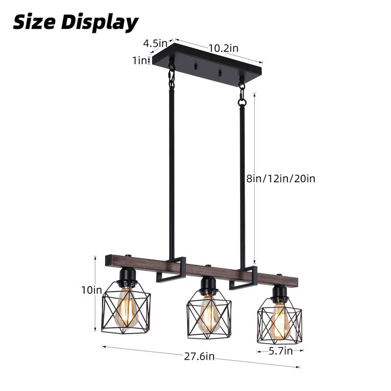27.6 in./46.5 in. Matte Black Island Chandelier, Suitable For Kitchen, Dining Room, Bedroom