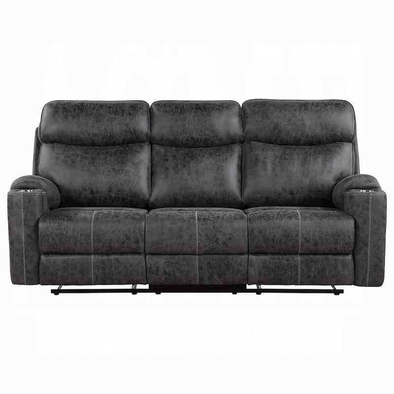 Hori Manual Recliner Sofa, 86 Inch, Dark Gray Microfiber, Cupholders