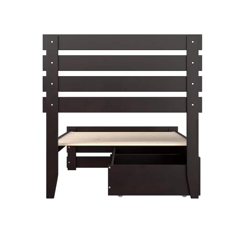 Oxford Twin Platform Bed with Matching Footboard & 2 Storage Drawers in Espresso