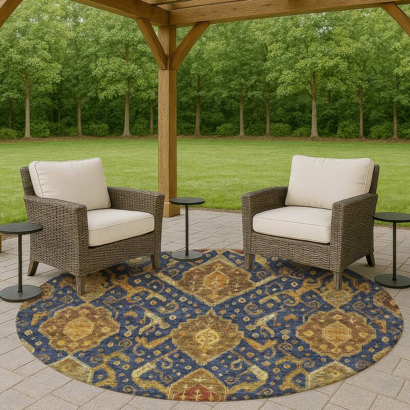 Machine Washable Indoor/ Outdoor Traditional Venetian Chantille Rug - Navy - 8' x 8'