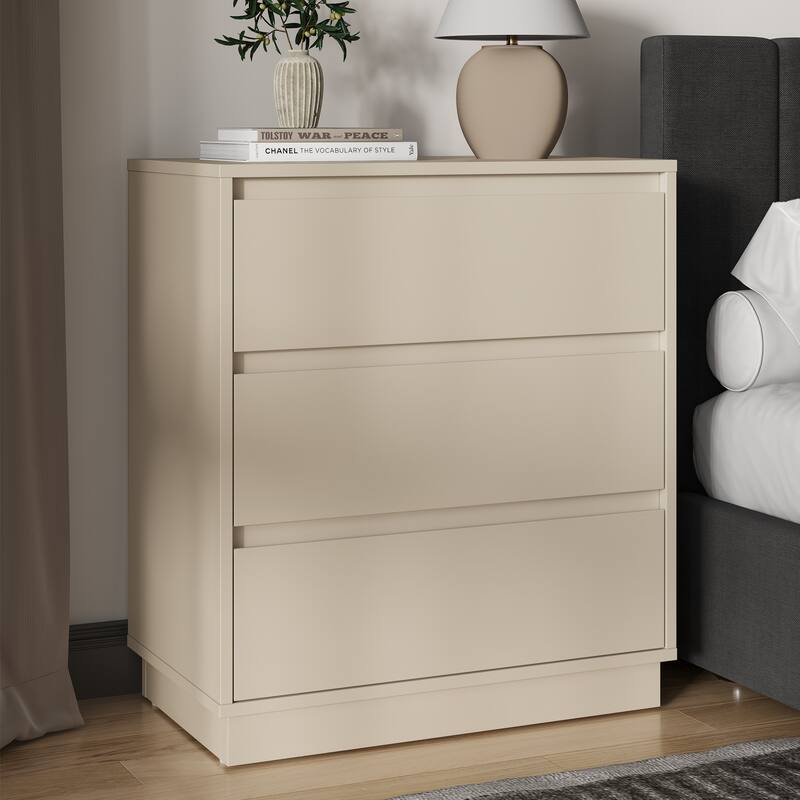 Large Wood Nighstand with 3 Drawers