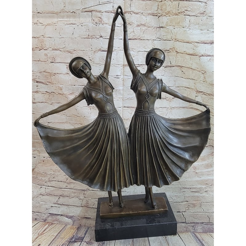 Twin Art Deco Dancer Girls Gemini Pair Bronze Statue Sculpture D.H. Chiparus