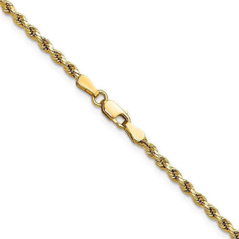 Curata 14k Gold 2.5mm Semi solid Sparkle Cut Rope Chain Bracelet
