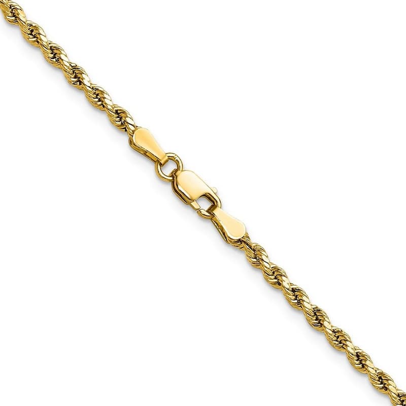 Curata 14k Yellow Gold 2.5mm Semi Solid Diamond Cut Rope Chain Necklace for Men