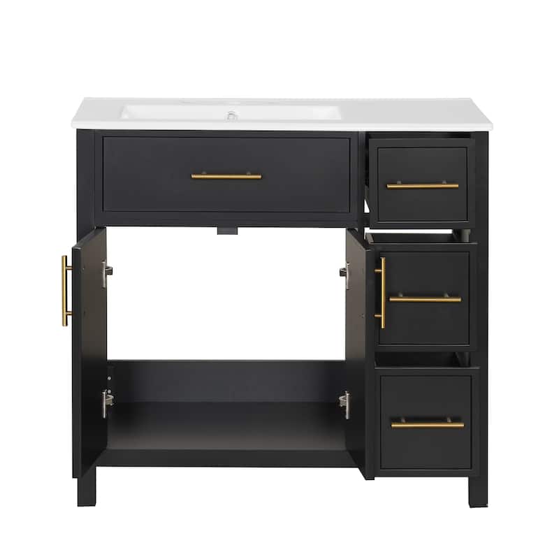 Sink Bathroom Vanity with Counter Top, 3 Drawers and Gold Handles
