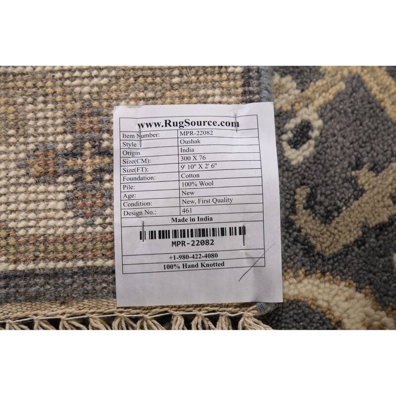 Transitional Gray Oushak Indian Runner Rug Hand-Knotted Wool Carpet - 2'6" x 9'10"